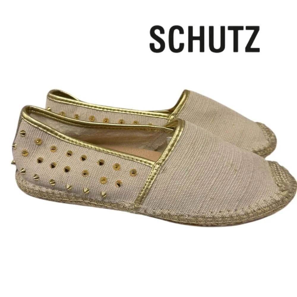 Schutz Summer City Women's Slip-on Gold Edged Stud Espadrille Flats 5
